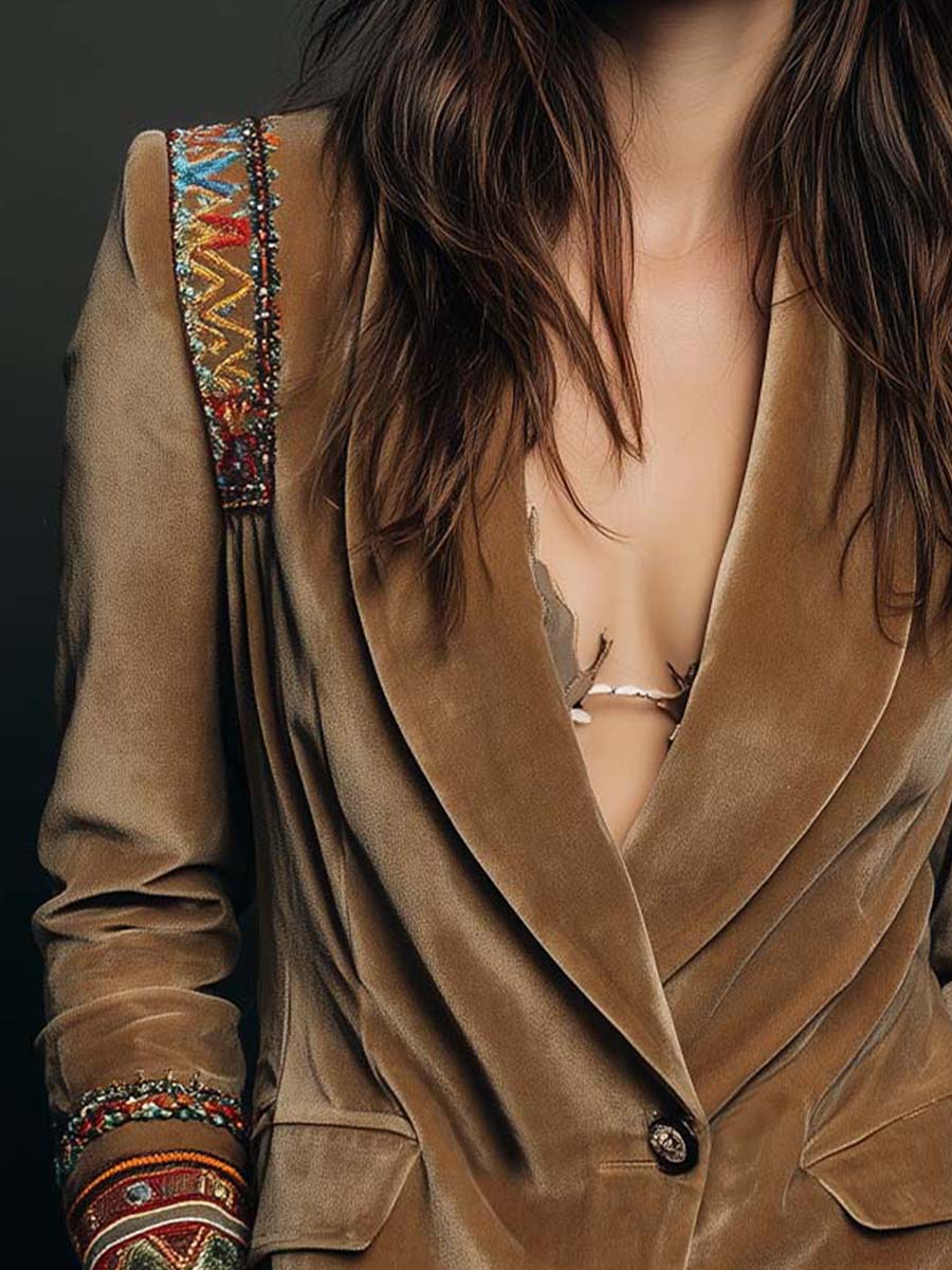 Muriel – Velvet-Look Blazer with Embroidered Detail