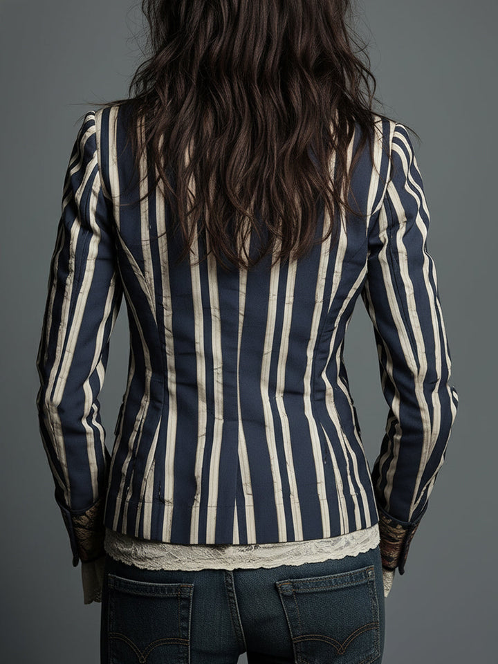 Marion – Striped Blazer with Bohemian Floral Detail