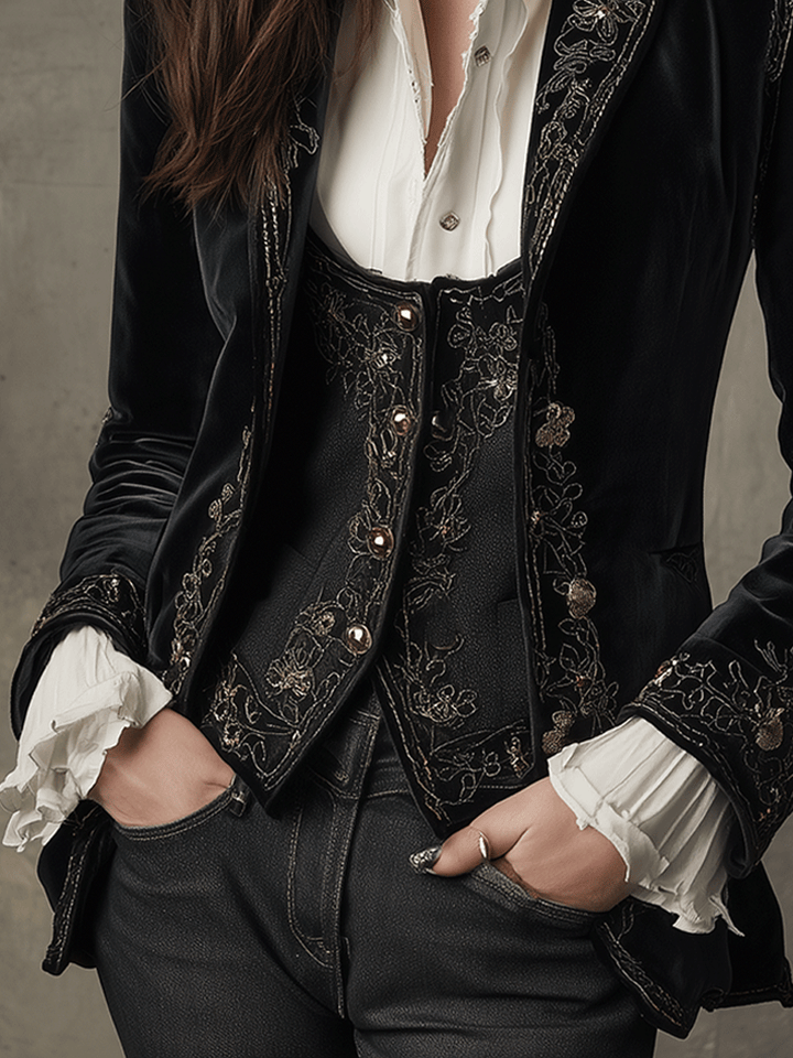 Kerensa – Velvet Embroidered Statement Blazer