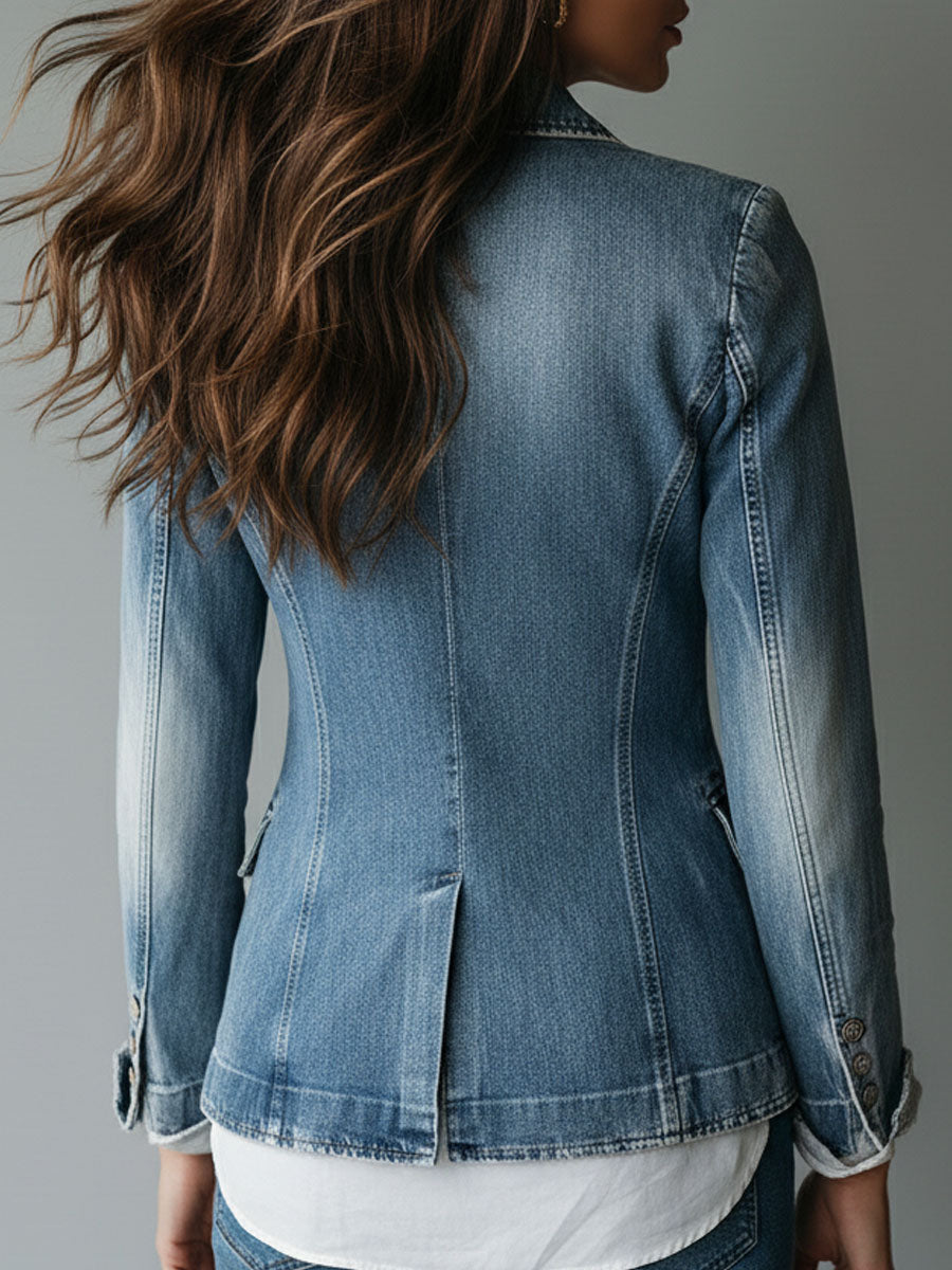 Joanna – Tailored Washed Denim Blazer Jacket