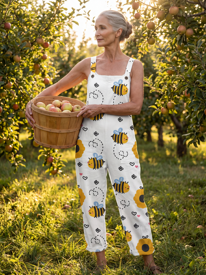 Xanthia | Bee & Flower-Print Dungarees