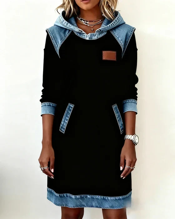 Alexa | Cosy Contrast Hooded Dress