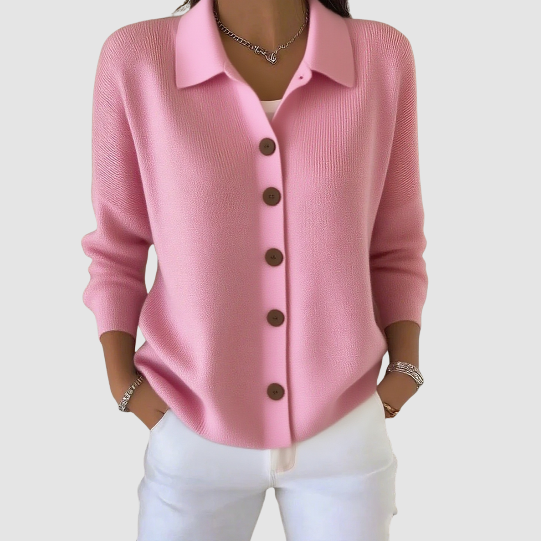 Lettice – Button-Up Knit Cardigan with Collar