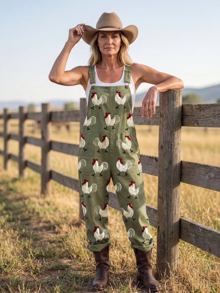 Karla | Rooster-Print Dungarees