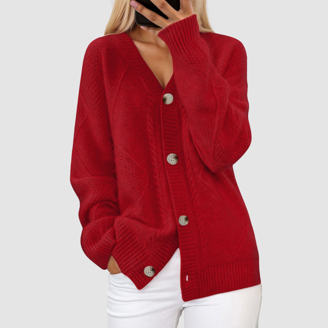 Lois – Cable Knit Button-Front Cardigan