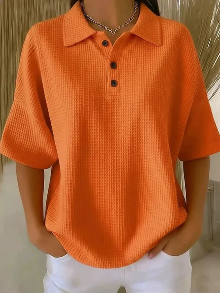 Beryl – Relaxed Waffle Knit Polo Top