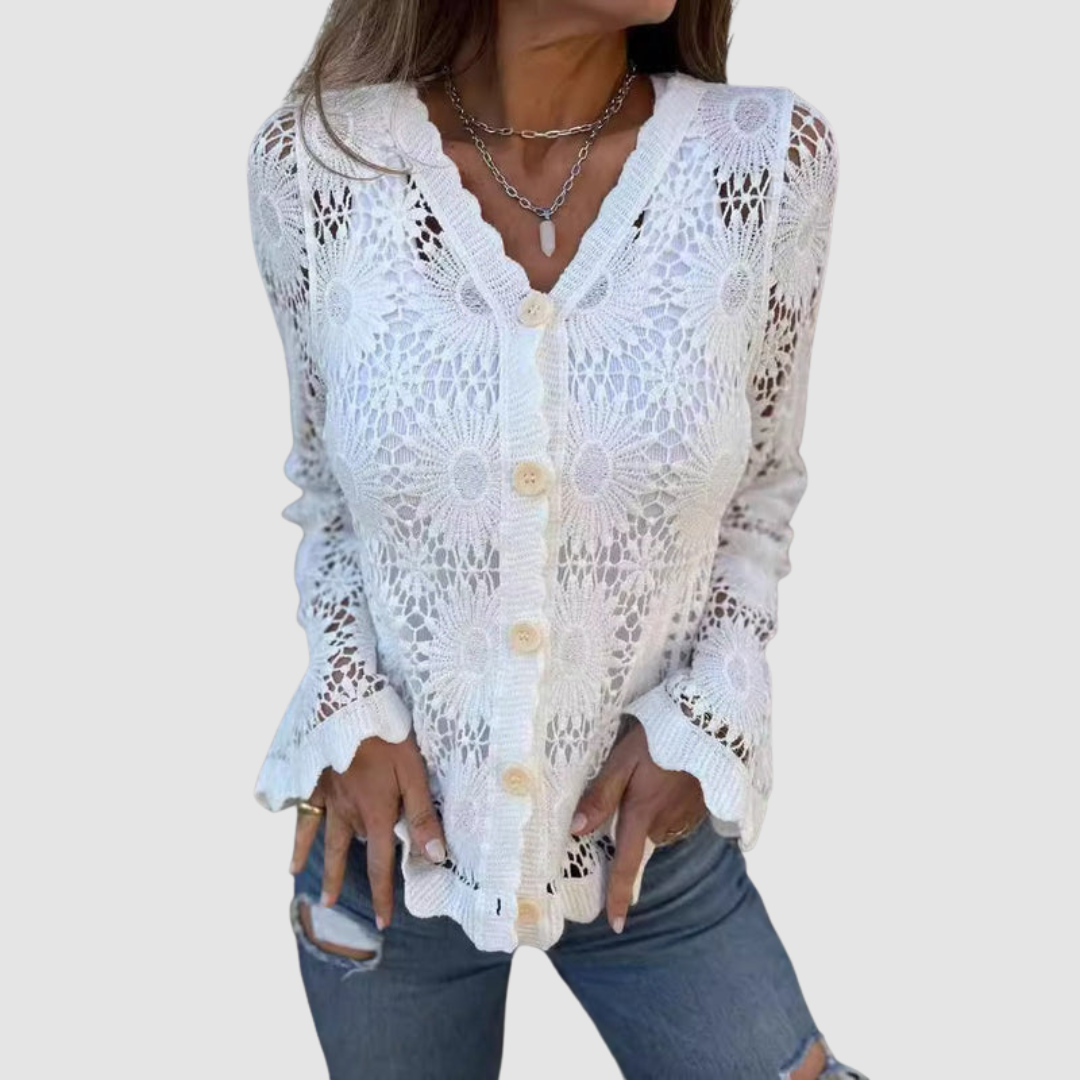Fenella – Crochet Lace Button-Up Cardigan