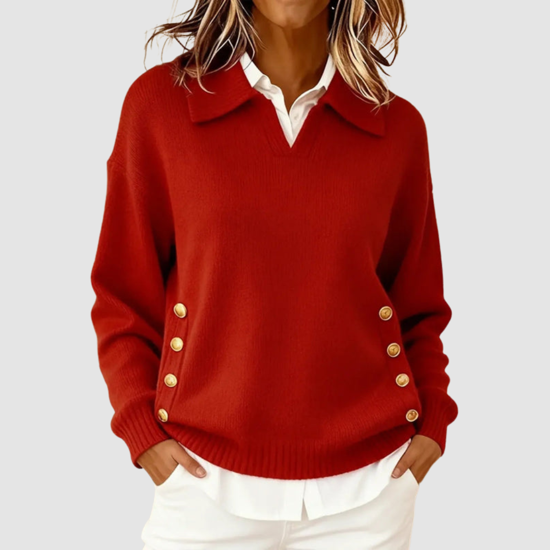 Sian – Collared Knit Jumper with Side Buttons