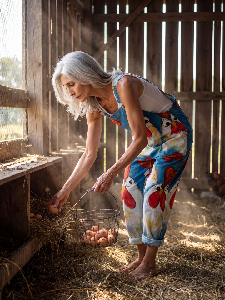 Natalie | Rooster-Print Dungarees