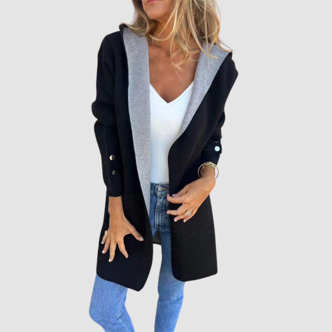 Vera – Hooded Colourblock Open-Front Cardigan