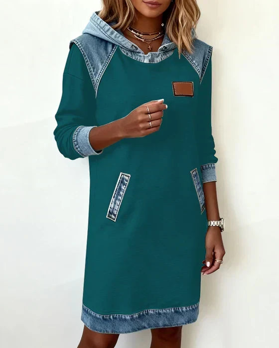 Alexa | Cosy Contrast Hooded Dress
