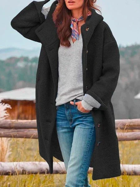 Polly – Hooded Button-Front Longline Coat