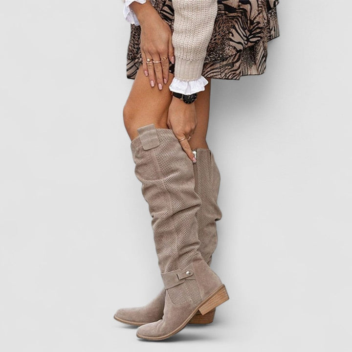 Clodagh – Perforated Knee-High Slouch Boots