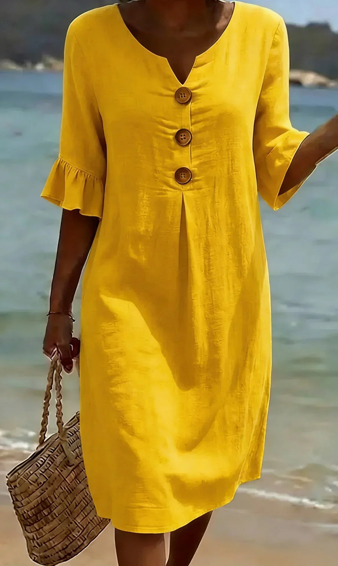 Paulina – Linen-Look Button-Front Midi Dress
