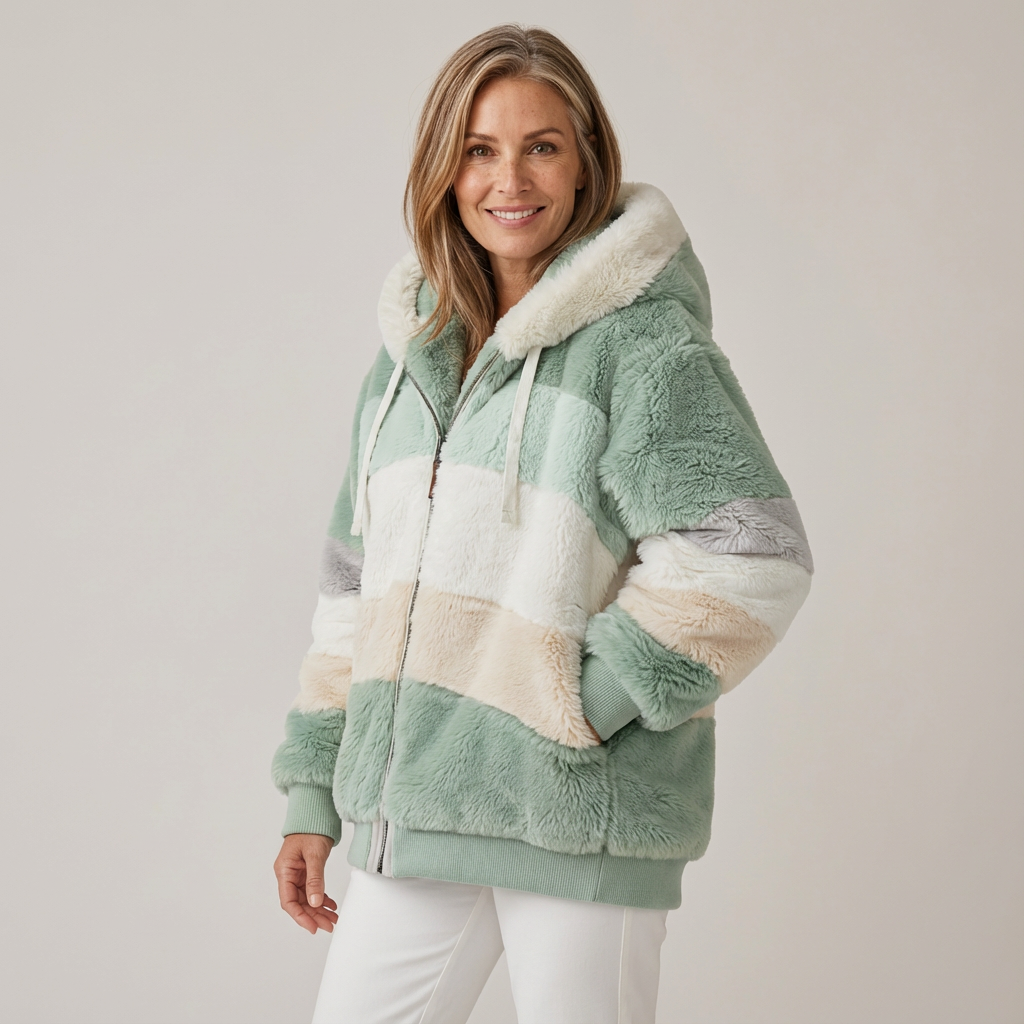 Juliet – Cosy Striped Faux Fur Hooded Jacket