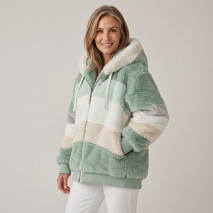 Juliet – Cosy Striped Faux Fur Hooded Jacket