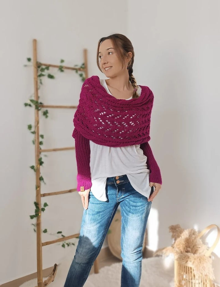 Lilian – Lace-Knit Wrap Shrug with Sleeves