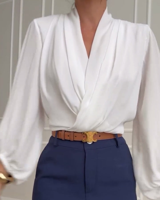 Caoimhe – V-Neck Lantern Sleeve Blouse