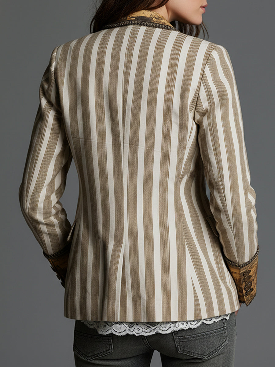 Ruth – Striped Blazer with Artistic Printed Lapels