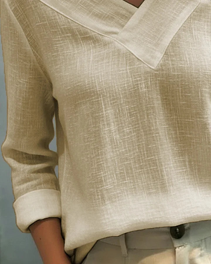 Vera – Off-Shoulder V-Neck Linen-Look Top