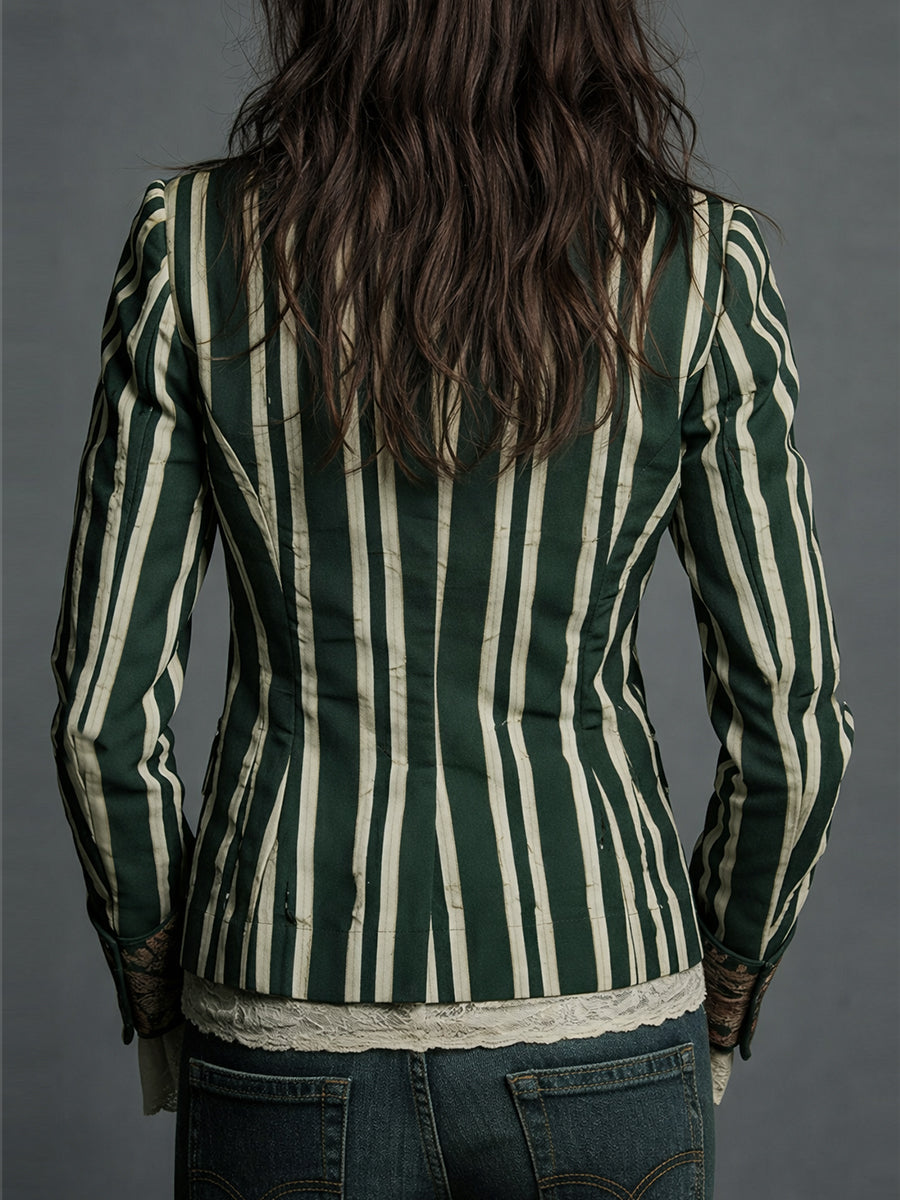 Marion – Striped Blazer with Bohemian Floral Detail