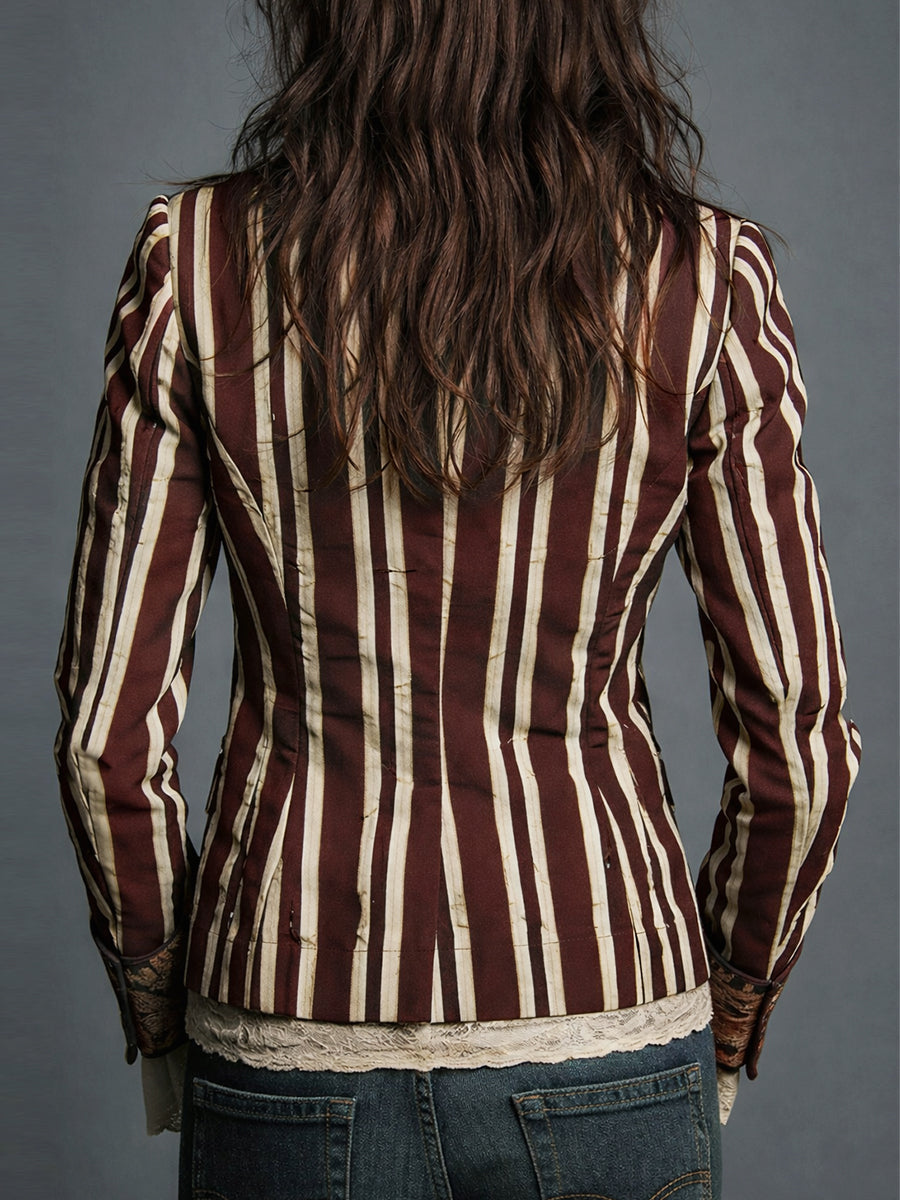 Marion – Striped Blazer with Bohemian Floral Detail