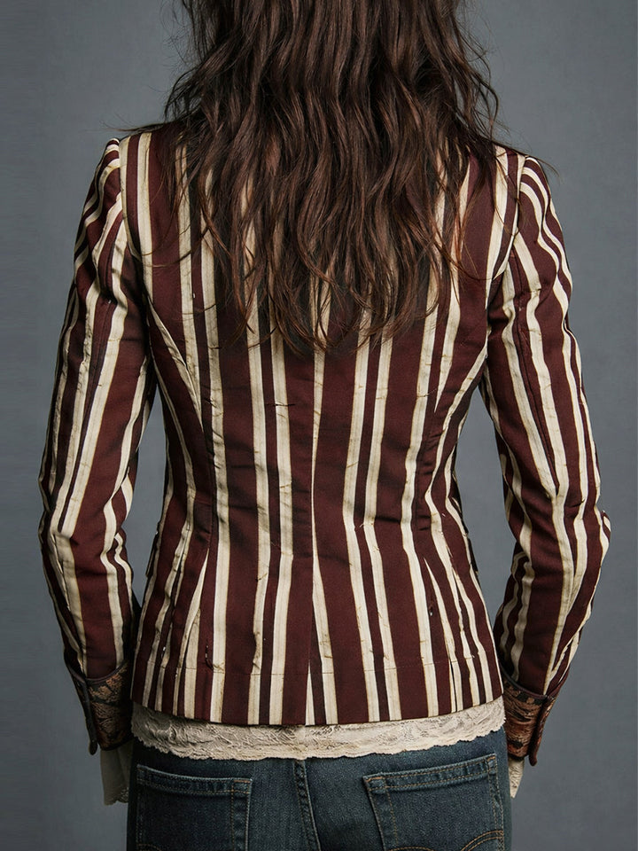 Marion – Striped Blazer with Bohemian Floral Detail