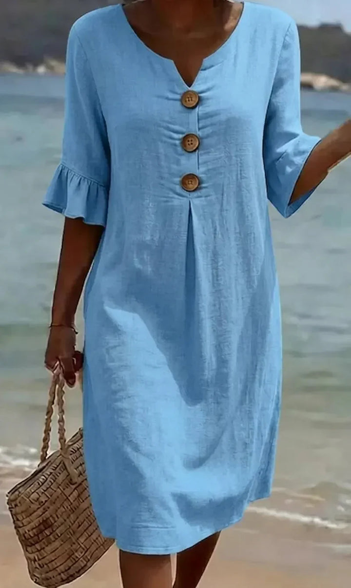 Paulina – Linen-Look Button-Front Midi Dress
