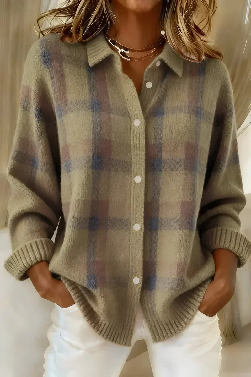 Georgiana – Plaid Knit Button-Up Cardigan
