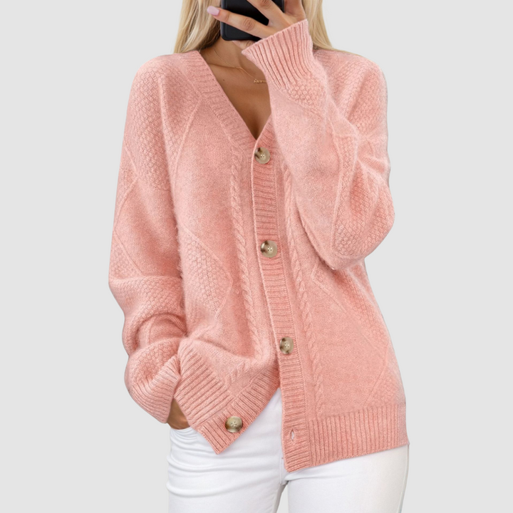 Lois – Cable Knit Button-Front Cardigan