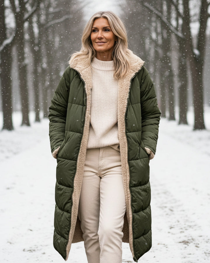 Bethan – Quilted Sherpa-Lined Long Coat