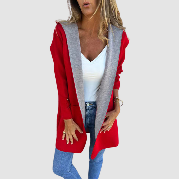 Vera – Hooded Colourblock Open-Front Cardigan