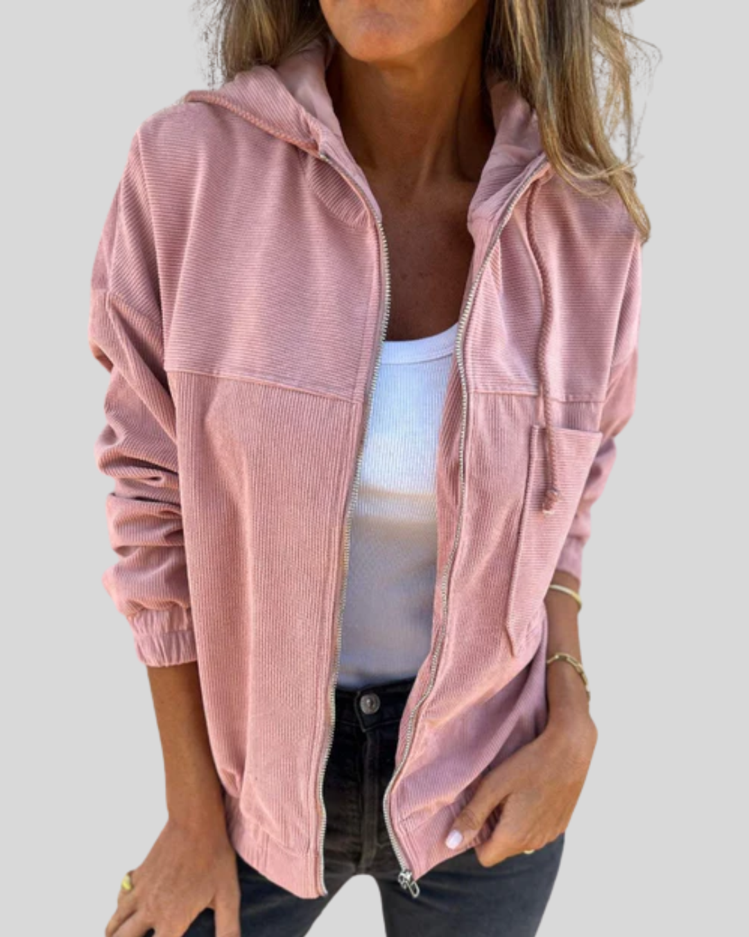 Janet – Corduroy Zip-Up Hooded Jacket
