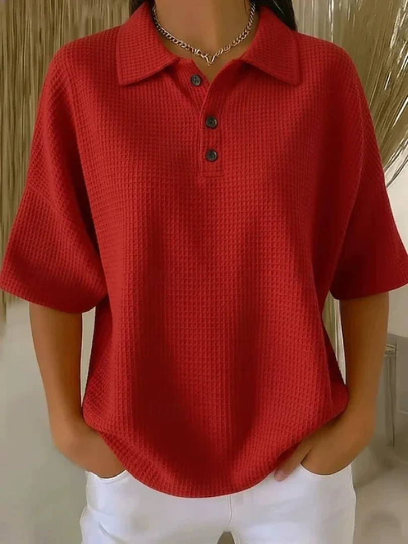 Beryl – Relaxed Waffle Knit Polo Top