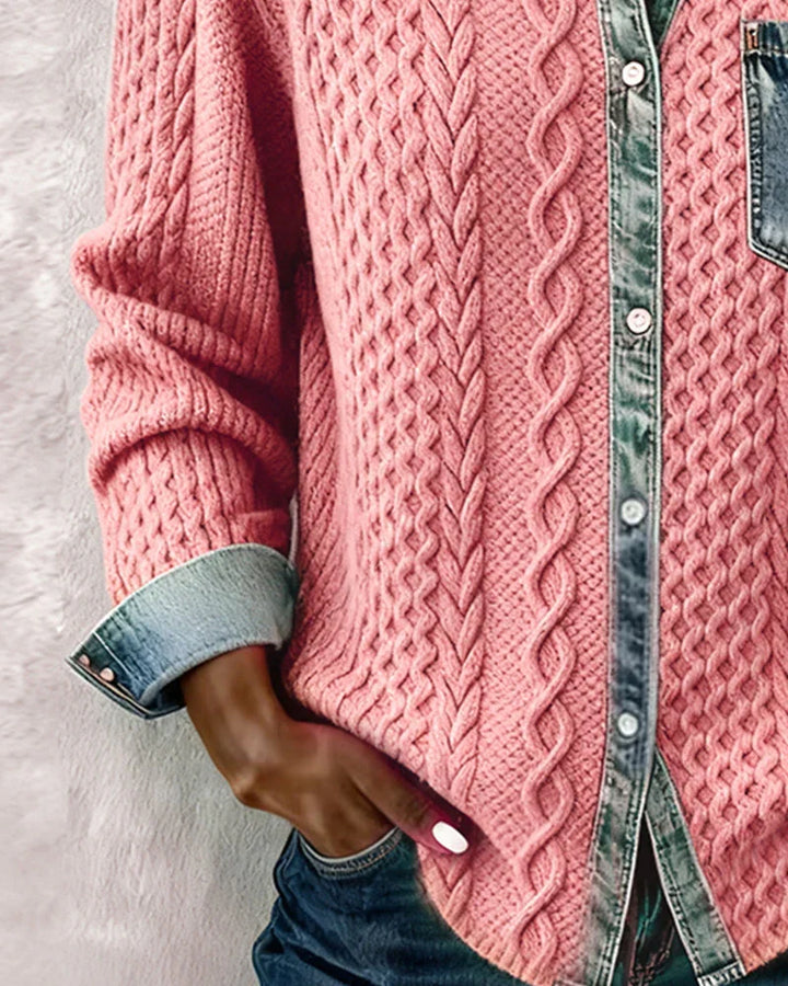 Blodwen – Cable Knit Denim Patchwork Shirt