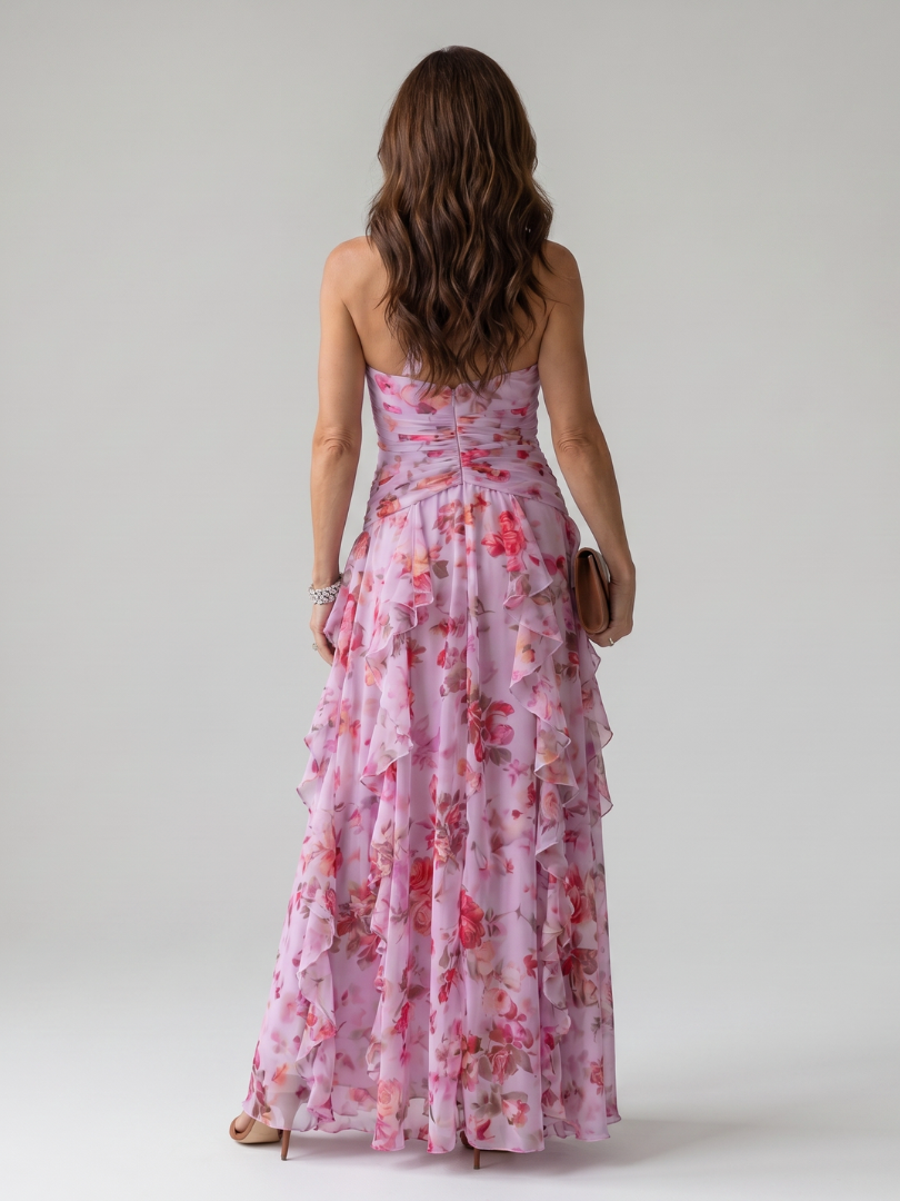 Avery | Halter Ruched Floral Maxi Dress
