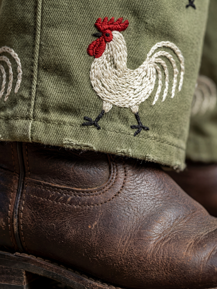 Karla | Rooster-Print Dungarees