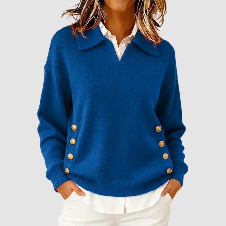 Sian – Collared Knit Jumper with Side Buttons