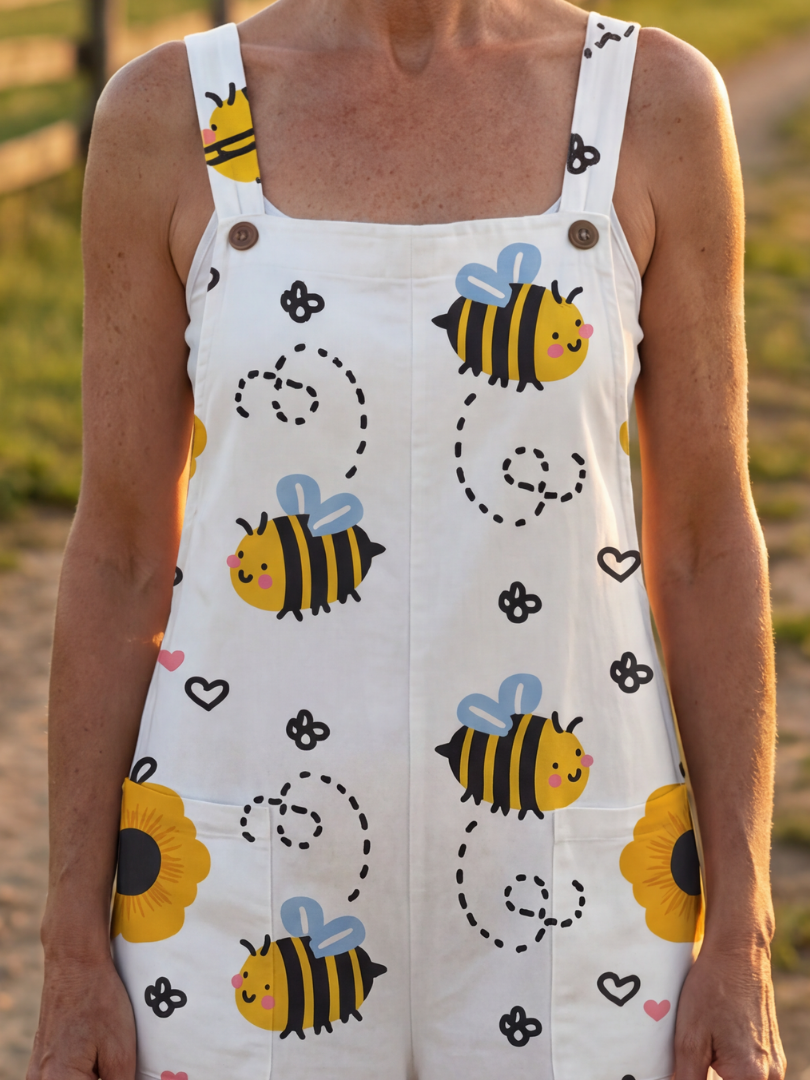 Xanthia | Bee & Flower-Print Dungarees