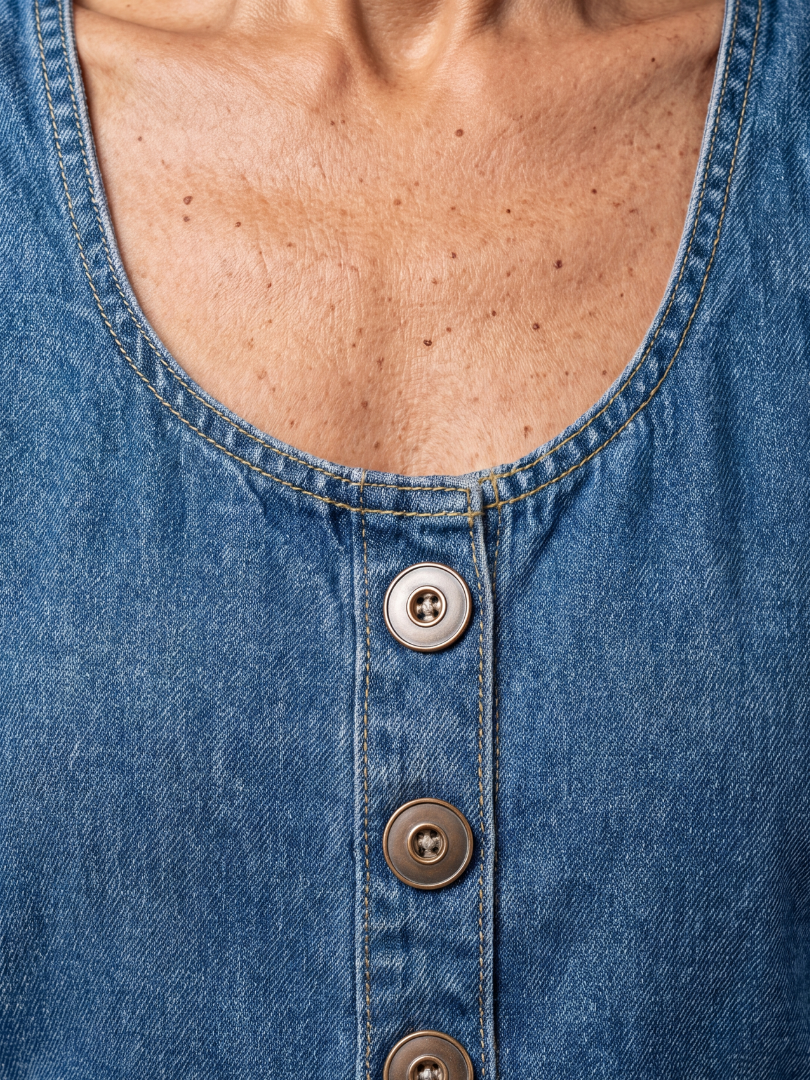 Madelyn | Rooster-Print Denim Dungarees
