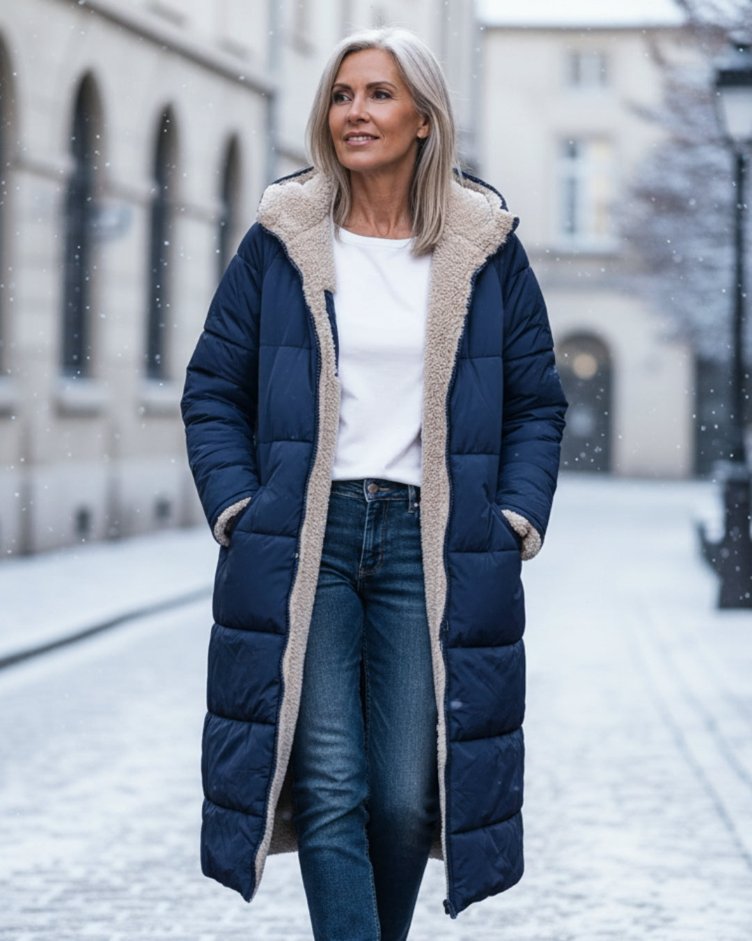 Bethan – Quilted Sherpa-Lined Long Coat