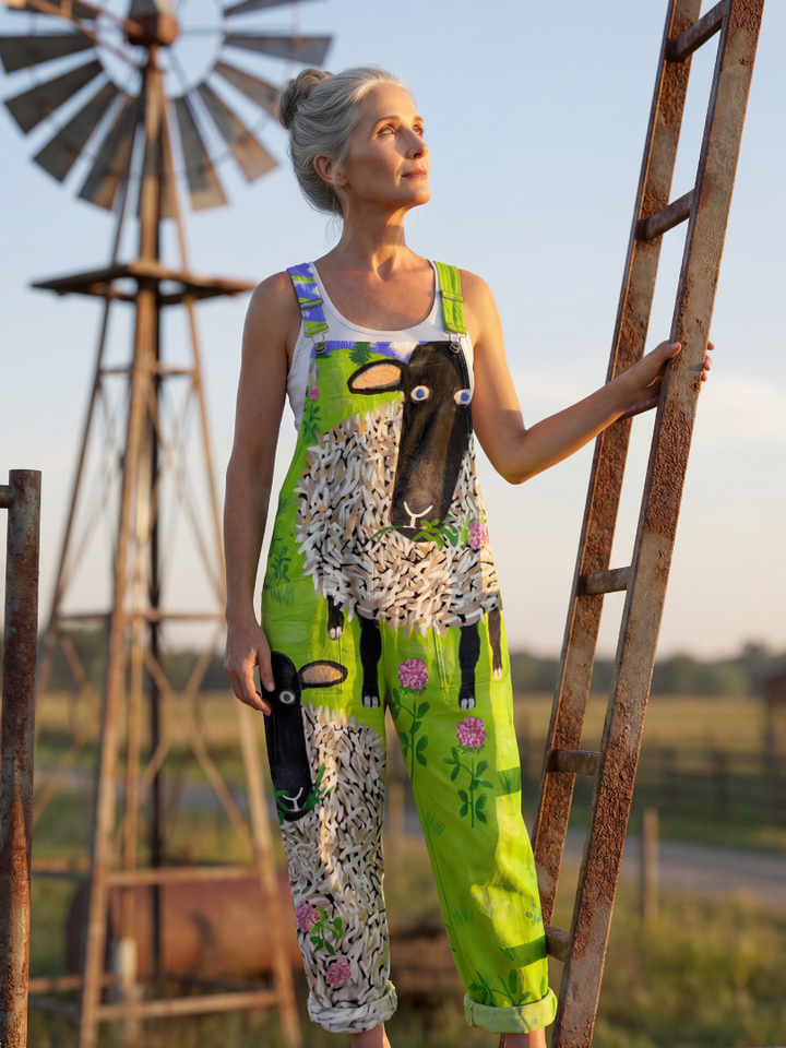 Paislee | Sheep-Print Dungarees