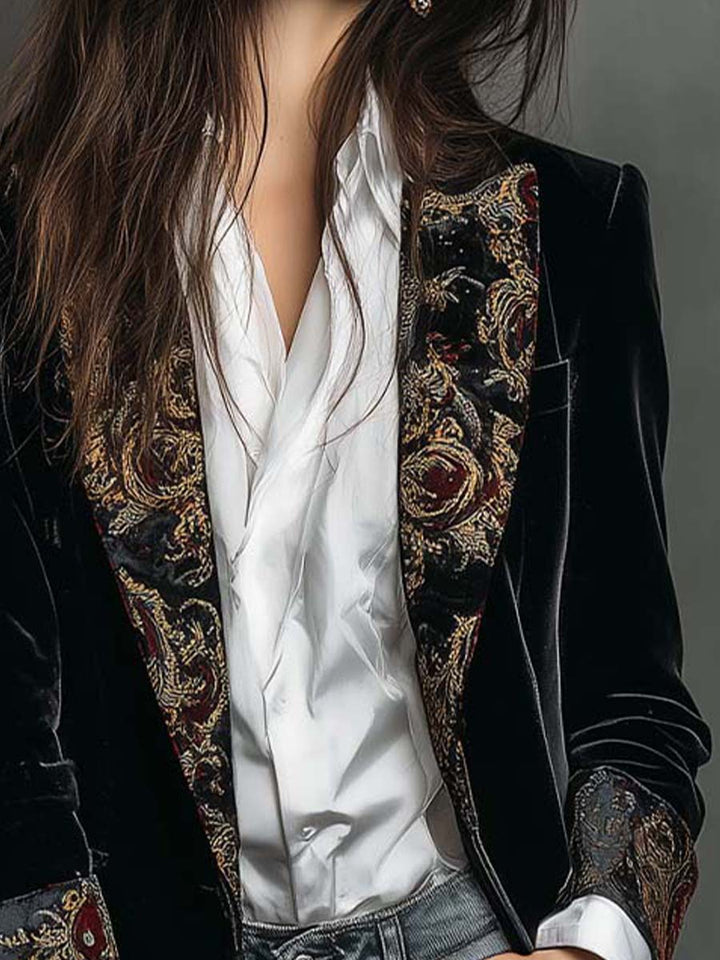 Vera – Velvet Longline Blazer with Baroque Lapels