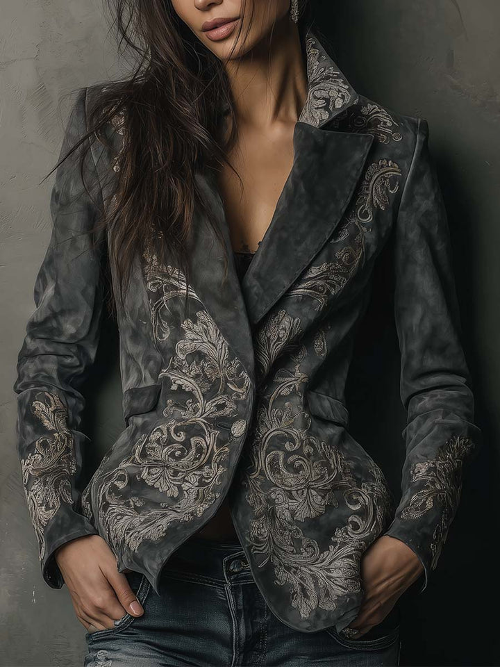 Irene – Embossed Floral Tailored Blazer
