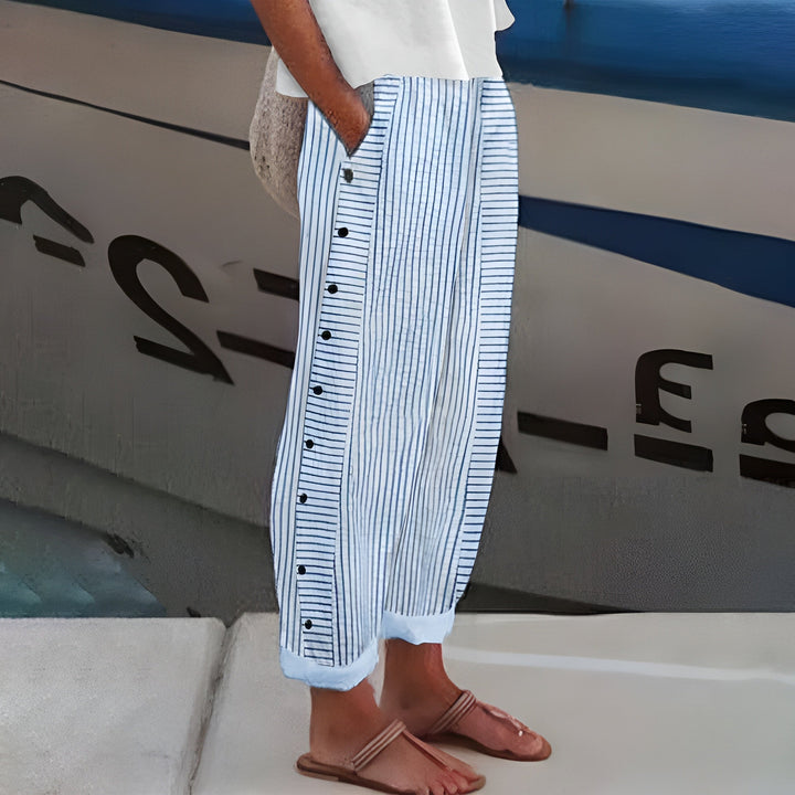 Hilary – Striped Straight-Leg Pants with Side Pockets