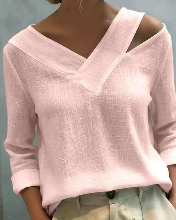 Vera – Off-Shoulder V-Neck Linen-Look Top