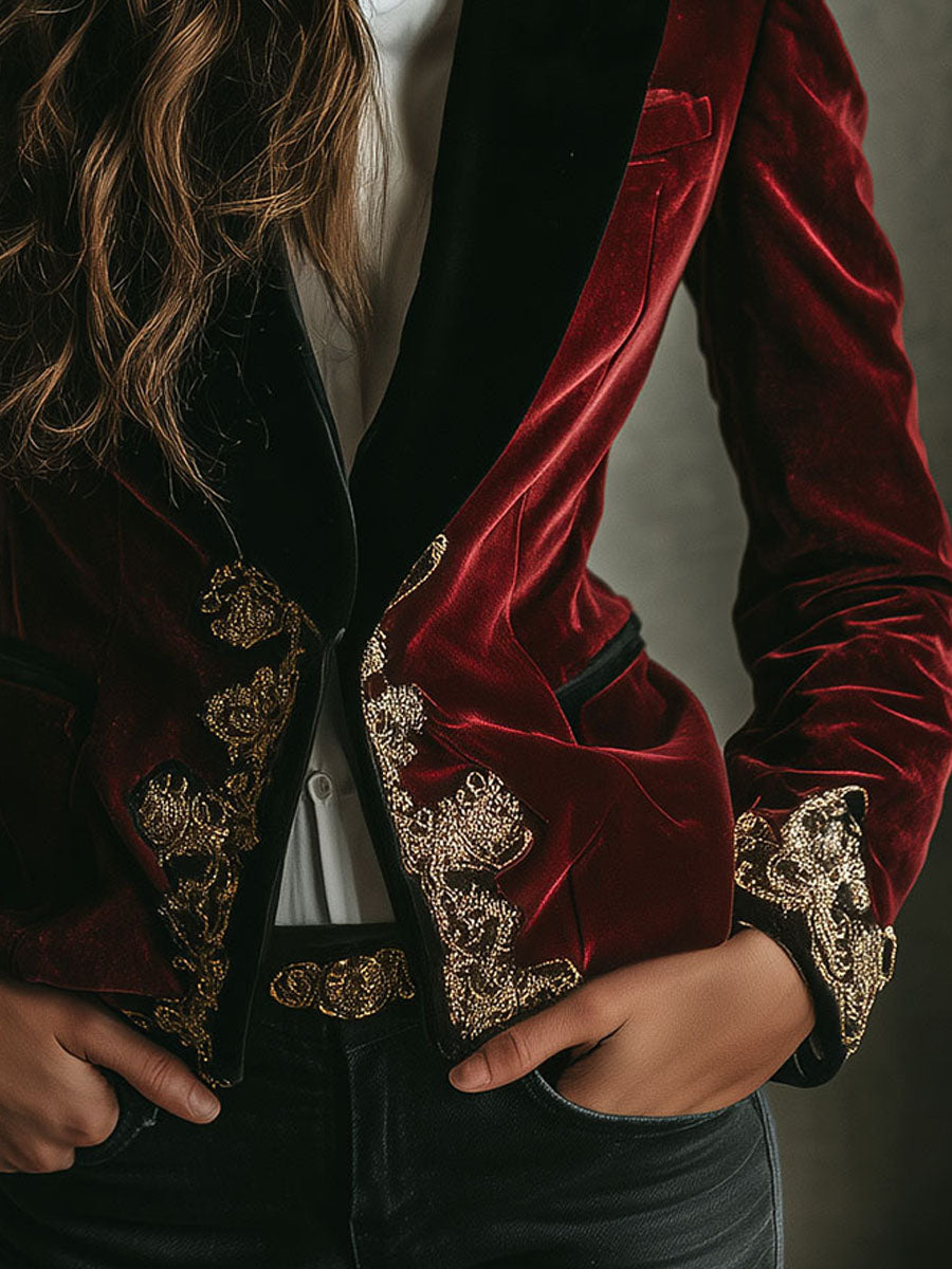 Winifred – Velvet Blazer with Gold Embroidery