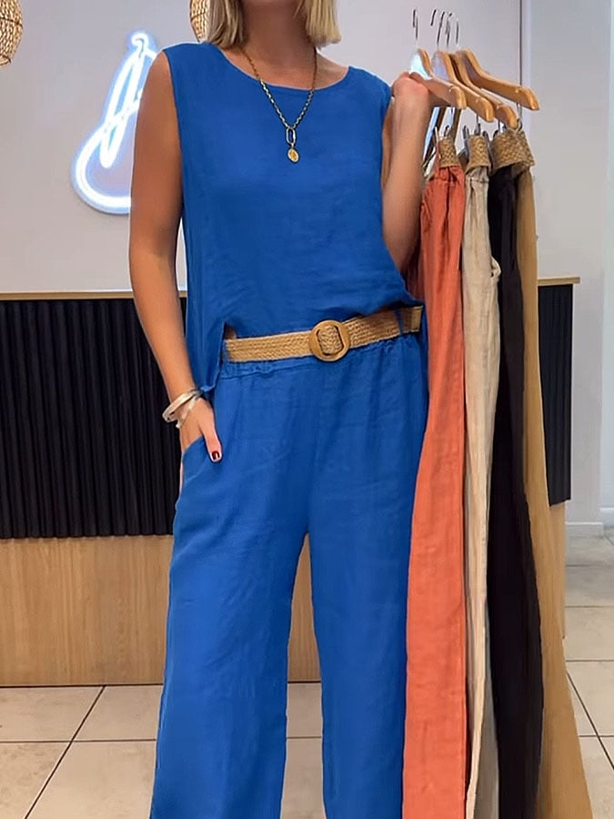 Perpetua – Linen-Look Vest and Wide-Leg Trouser Set