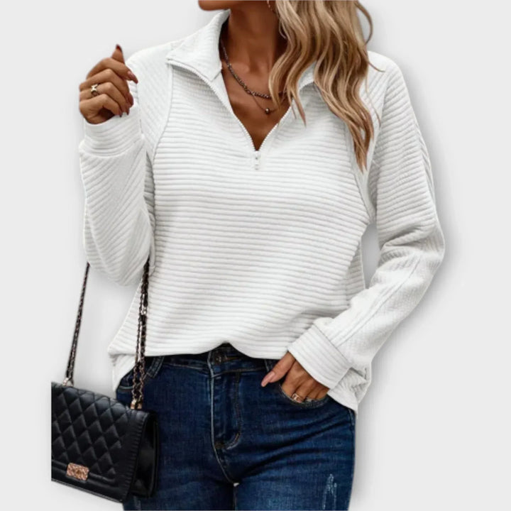 Marjory – Ribbed Half-Zip Pullover Sweatshirt