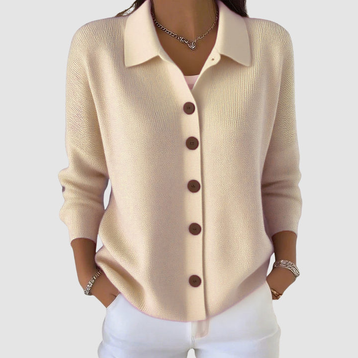 Lettice – Button-Up Knit Cardigan with Collar